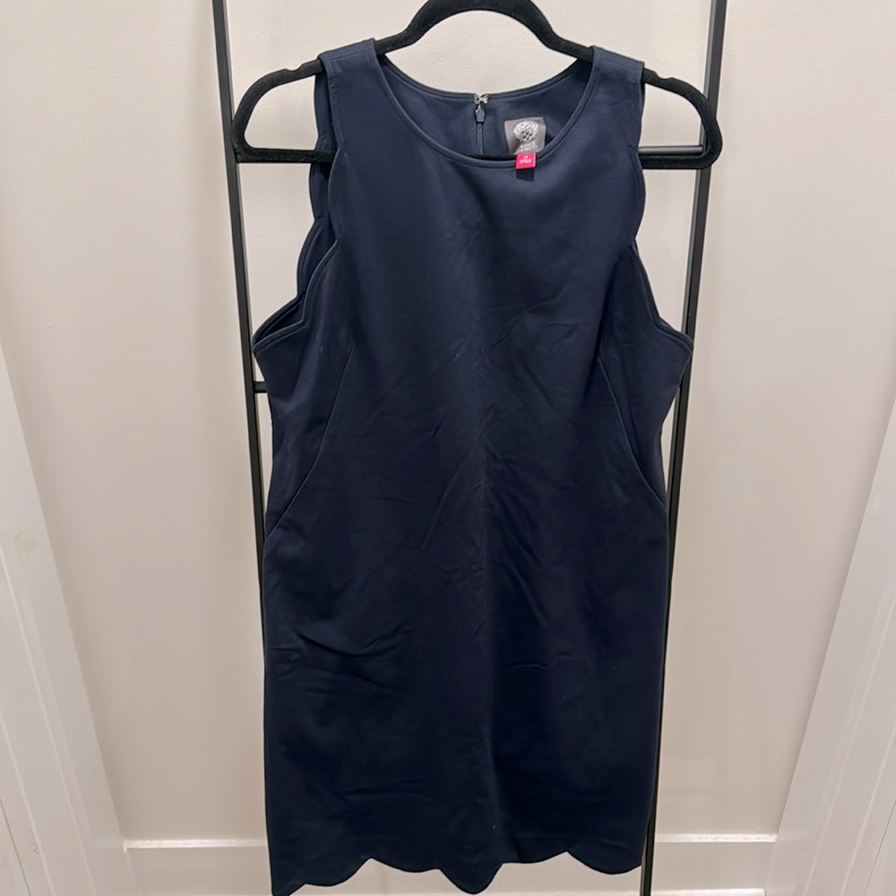 Navy Scalloped Edge Mini Sheath Dress
